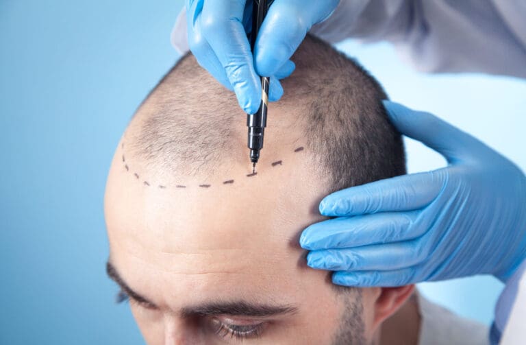 man receiving hair transplant