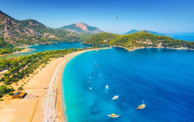 Amazing aerial view of beach in Fethiye, Turkey