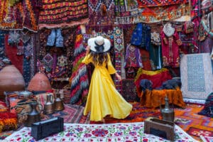 Girl exploring Grand Bazaar in Istanbul Turkey