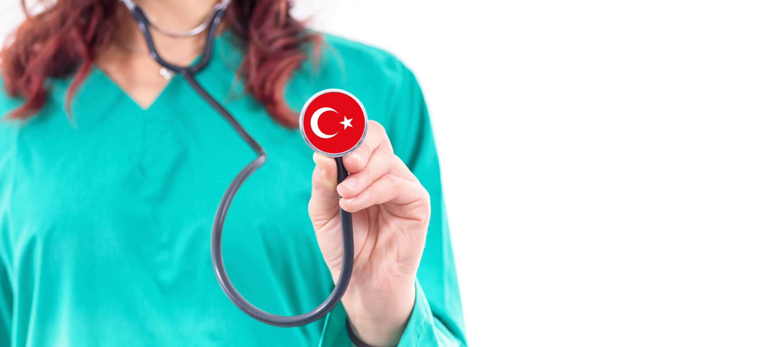 Turkey national healthcare system female doctor with stethoscope