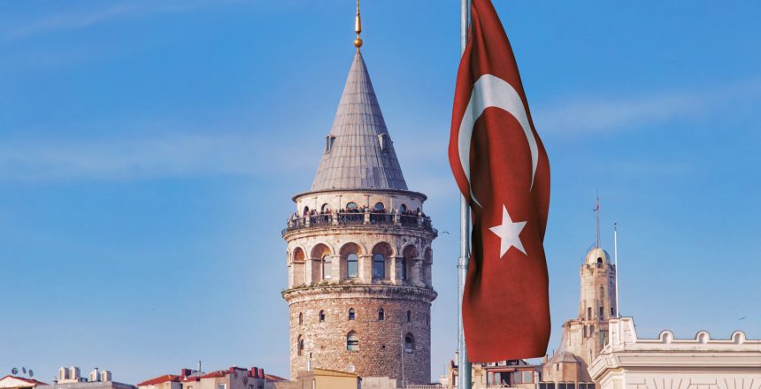 Turkish Flag Beside Galata Tower