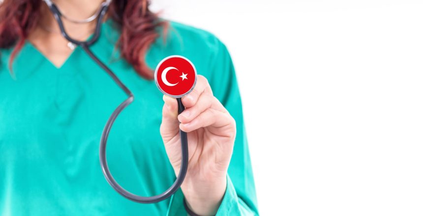 Turkey national healthcare system female doctor with stethoscope